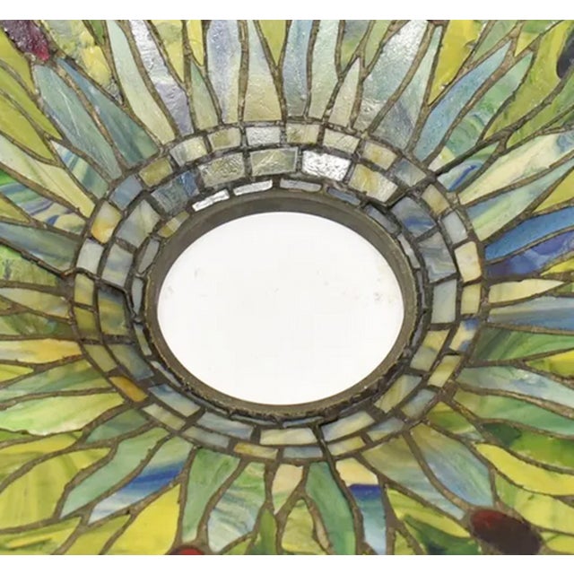 Yellow Vintage Large Tiffany Studios Style Stained Leaded Glass Lamp Shade Dragonfly For Sale - Image 8 of 8