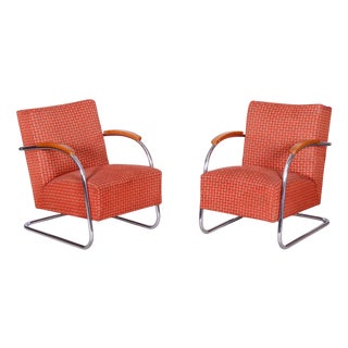 Set of Bauhaus Armchairs in Beech attributed to Mücke-Melder, Czech, 1930s For Sale