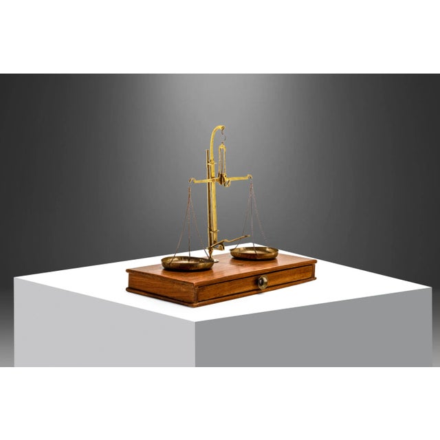 Vintage Table Top Apothecary Scale in Walnut & Brass, circa 1940s For Sale - Image 10 of 10