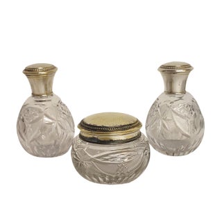 French Crystal Bathroom Set, 1940s, Set of 3 For Sale