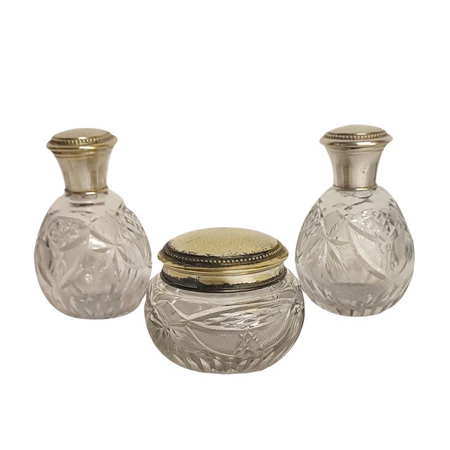 French Crystal Bathroom Set, 1940s, Set of 3 For Sale