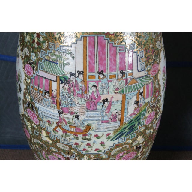 Pair of Antique Chinese Porcelain Canton Famille Rose Palace Urns Vases 53" For Sale - Image 6 of 12