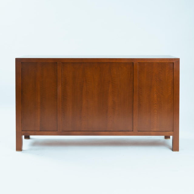 Transitional Cherry Wood Sideboard with Brass Geometric Hardware, 1980s ...