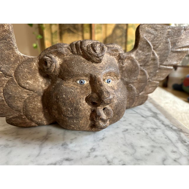 Baroque Wooden Cherub Head with Glass Eyes, 1800s For Sale - Image 3 of 12