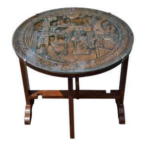 Chinese Carved Hardwood and Glass Tilt-Top Tea Table or Side Table