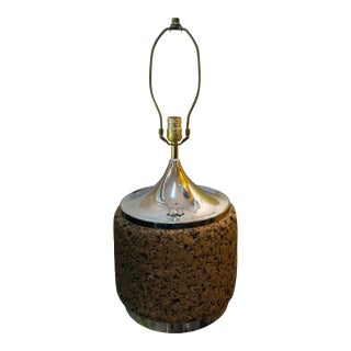 Vintage Mic Century Modern 1970s Chrome and Cork Lamps a Pair For Sale