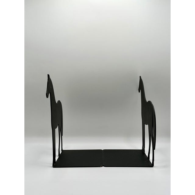 Mid-Century Modern Vintage Black Metal Horse Bookends, Equestrian Library Decor For Sale - Image 3 of 4
