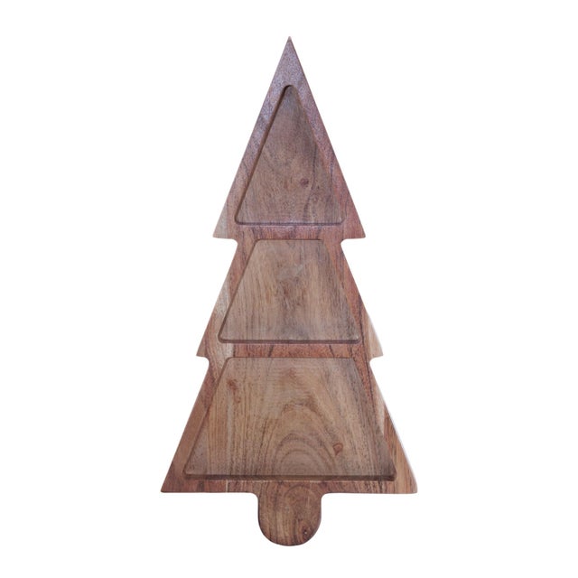 Kenneth Ludwig Chicago Wood Christmas Tree Divided Serving Tray 15"L For Sale - Image 4 of 4