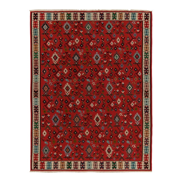 Antique Geometric Red and Beige Wool Kilim Rug – 9’10 X 12’9″ – 19713″ 19713 For Sale