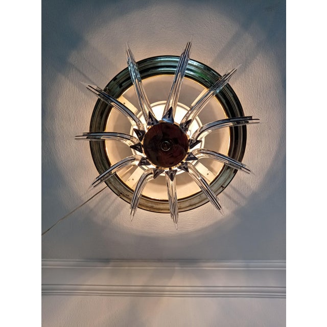 70s Large Venini Italian Mid-Century Crystal Round Light Fixture For Sale - Image 6 of 9