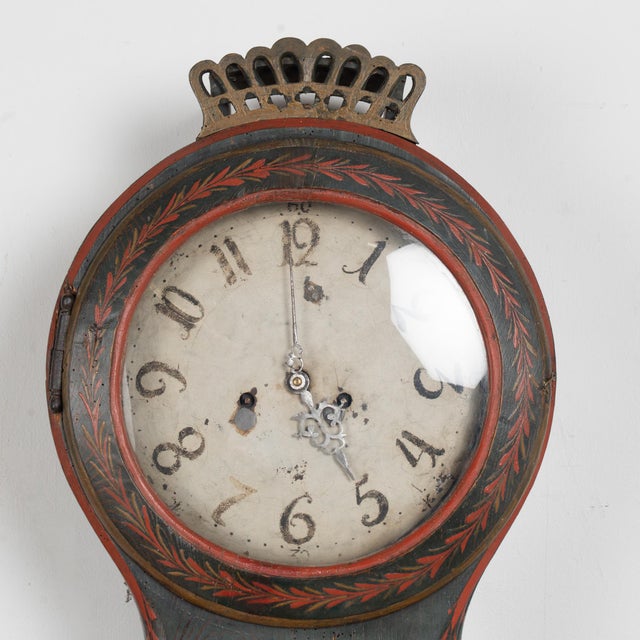 19th Century Original Blue Painted Swedish Mora Grandfather Clock For Sale - Image 4 of 11