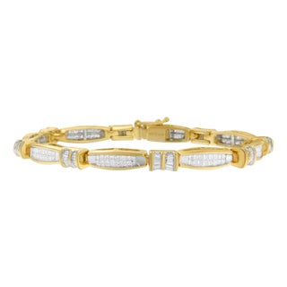 14K Yellow Gold Princess and Baguette Cut Diamond Beaded Bracelet (3.00 cttw, H-I Color, SI1-SI2 Clarity) For Sale
