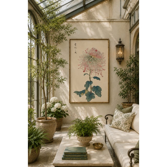 Asian Mum by Hasegawa, Vintage Japanese Botanical Art Print, 36" X 54" For Sale - Image 10 of 11
