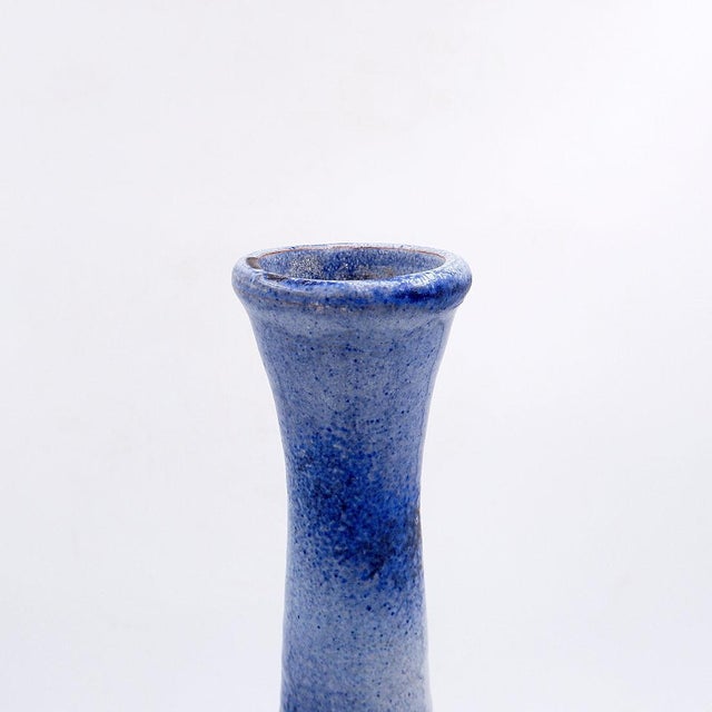 Large Vintage Long-Necked Vase in Blue Glazed Terracotta For Sale - Image 5 of 12