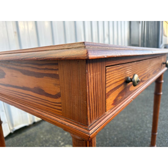 Light Yellow Antique Pitch Pine Desk with Turned Legs and Drawer, 1900s For Sale - Image 8 of 11