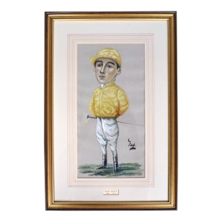 Danny Maher (1881-1916) Jockey Pastel Watercolour Caricature Portrait by Nap For Sale