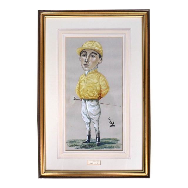 Danny Maher (1881-1916) Jockey Pastel Watercolour Caricature Portrait by Nap For Sale