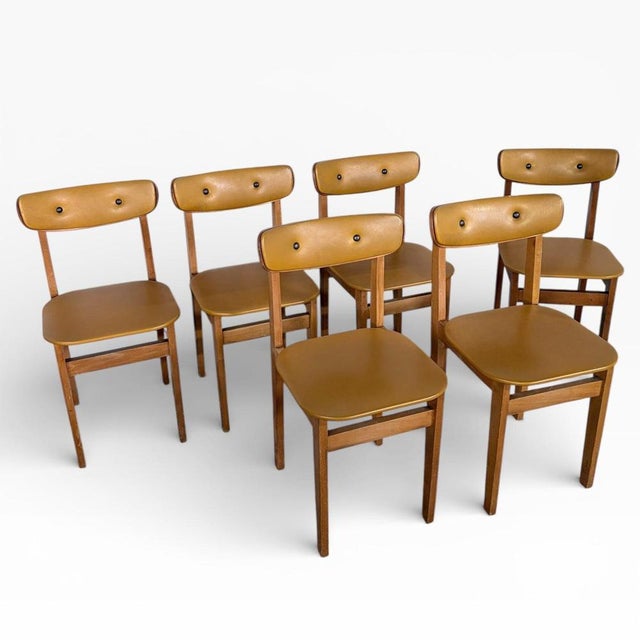 Wood Yellow Vinyl Butterfly Back Dining Chairs, 1950s, Set of 6 For Sale - Image 7 of 7