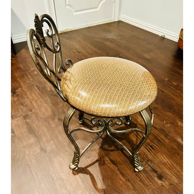 Early 21st Century Hollywood Regency Style Metal Upholstered Vanity Chair For Sale - Image 5 of 5