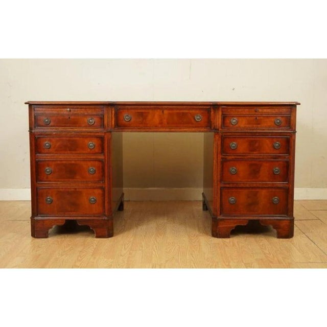 Stunning reverse breakfront twin pedestal partner desk handmade in england by the skilled craftsman e.g hudson. A very...