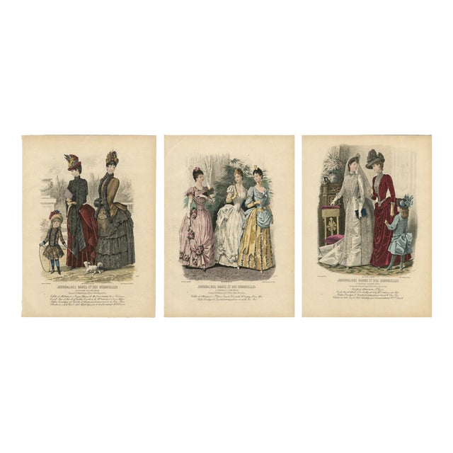 French Fashion Plates with Paris Ladies in Lace & Velvet, 1880, Engravings, Set of 3 For Sale