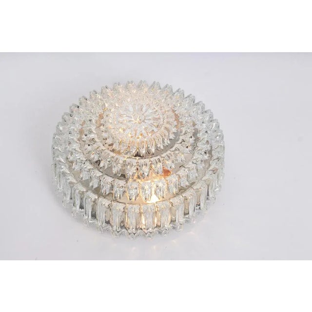 Metal Large German Round Textured Glass Flushmount from Limburg, 1970s For Sale - Image 7 of 9