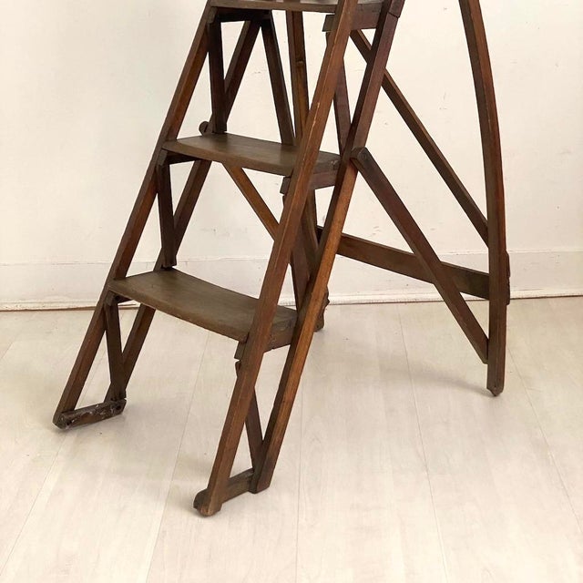 Small Vintage Stepladder in Beech, 1950s For Sale - Image 3 of 10