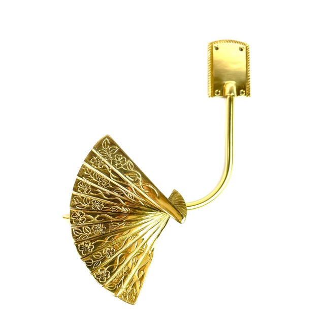 Mid-Century Modern Vintage Gold Brass Fan Curtain Drapery Holdback Sconces For Sale - Image 3 of 12