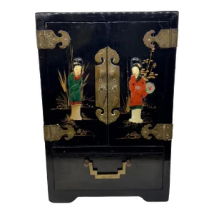 Chinoiserie Style Black Lacquered Jewlery Chest or Cabinet