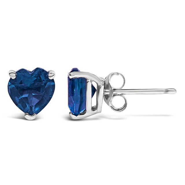 Contemporary 14K White Gold 5MM Heart Cut Sapphire Solitaire Stud Earrings For Sale - Image 3 of 5