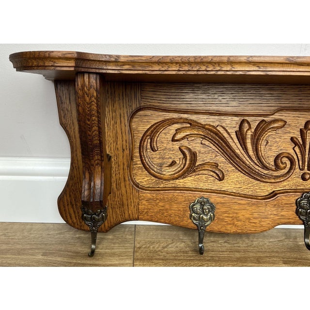 Vintage French Carved Oak Wall Mounted Hooks For Sale - Image 6 of 11