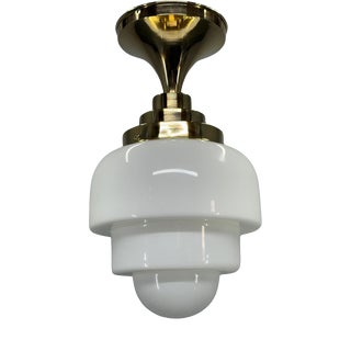 Vintage Art Deco Brass and Opaline Glass Flush Mount, 1930s For Sale