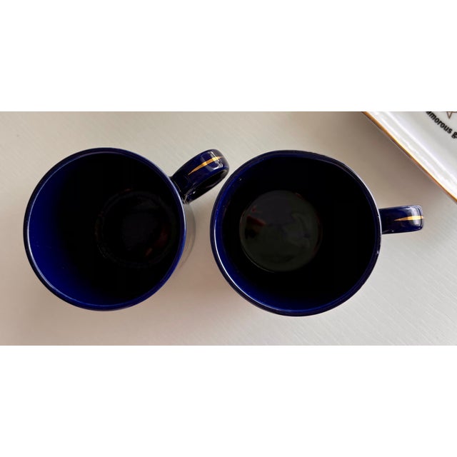 Ceramic Vintage Navy Blue and Gold Japanese Matcha Mugs - 24k Gold Ornate Ladies Afternoon Tea Design - Set of 2 For Sale - Image 7 of 12