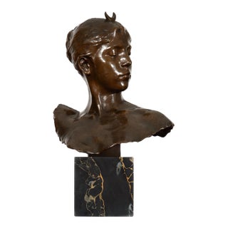 French Antique Bronze Sculpture Bust of Diana by Falguiere Ca. 1880 For Sale