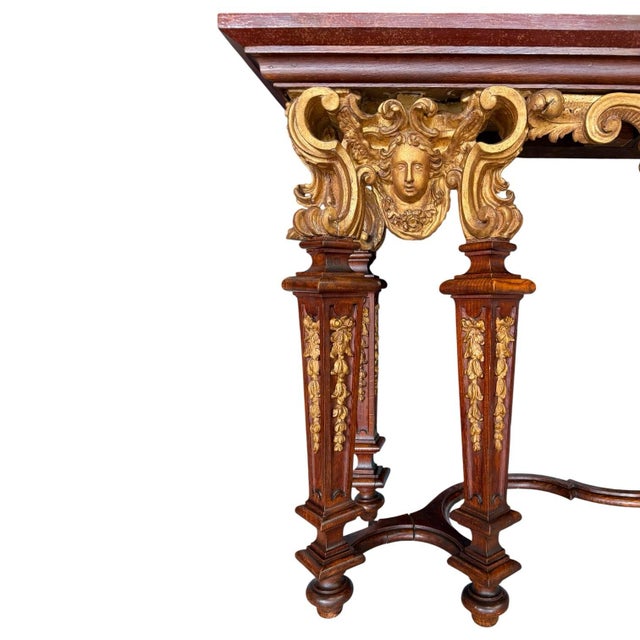 Wood Italian Baroque Revival Giltwood and Oak Console Table, 18th Century and Earlier For Sale - Image 7 of 13