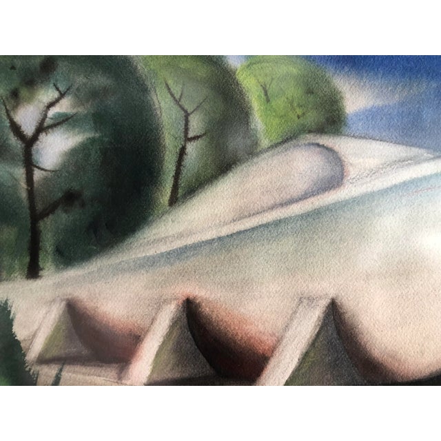 1950s Vintage 1950 Wpa Style Pastel Painting of a Ship For Sale - Image 5 of 12