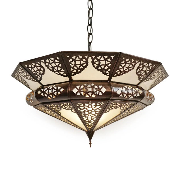Moroccan Vintage Moroccan Metal Frosted Dish Pendant Light Small For Sale - Image 3 of 9