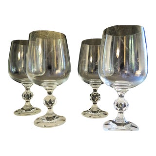 Set of 4 Vintage Mid Century Starburst Stem Wine Glasses For Sale