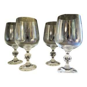 Set of 4 Vintage Mid Century Starburst Stem Wine Glasses