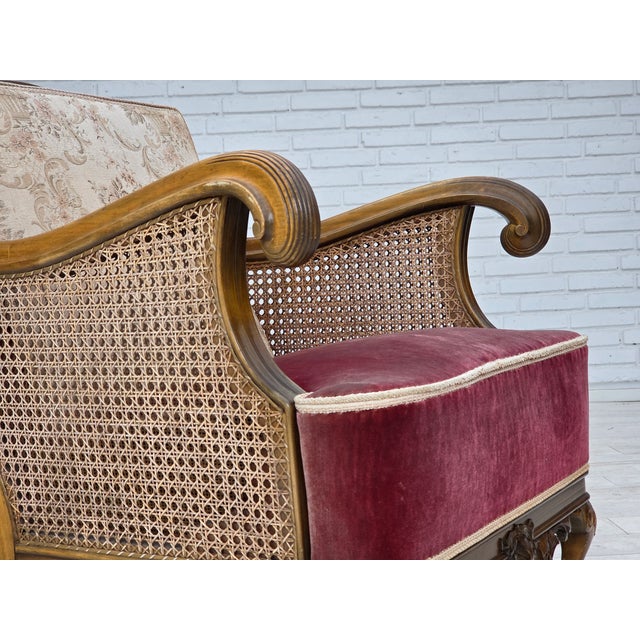 Mid-Century Modern Vintage Danish Chair in Woven Wool and Velour, 1940s For Sale - Image 3 of 18