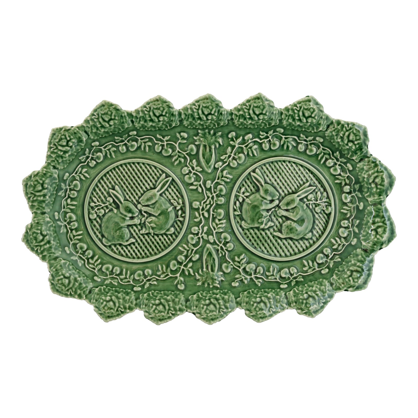 Vintage Bordallo Pinheiro Green Bunny Sandwich Tray | Chairish