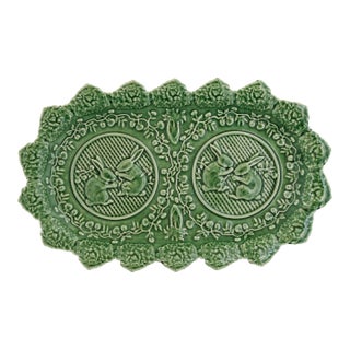 Vintage Bordallo Pinheiro Green Bunny Sandwich Tray For Sale