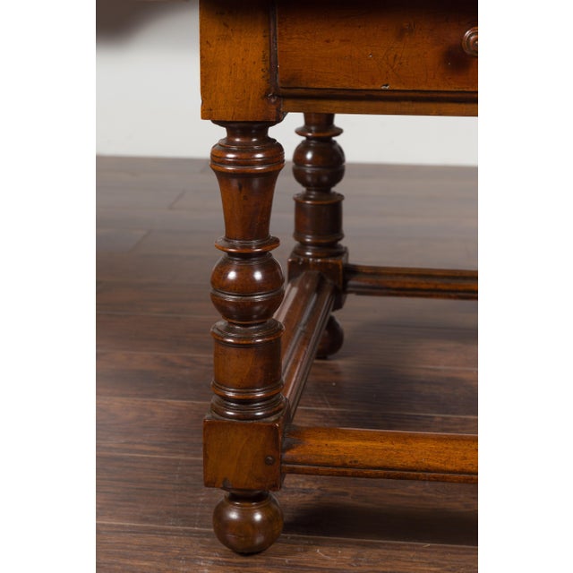 English 1850s Walnut Parquet Top Table with Single Drawer and Turned Legs For Sale - Image 9 of 12