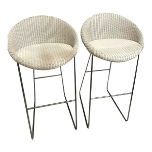 Vintage White Wicker Joe Counter Stools by Vincent Sheppard Set of 2