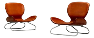 Koi, Modern, Cognac Leather, Nickel, K-3 Low Lounge Chairs, England, 2000s