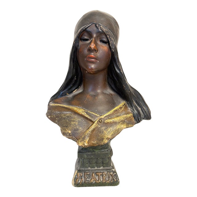 Antique Art Nouveau Style "Beatrix" Bust Sculpture-After Emmanuel Villanis Circa (1900-1920s) For Sale
