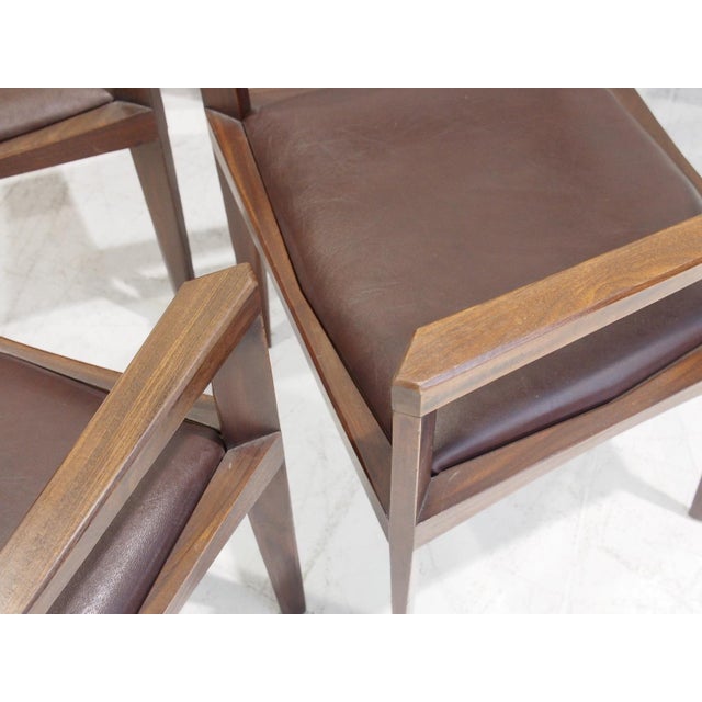Vintage Italian Dark Brown Wood and Faux Leather Dining Chairs, 1960s, Set of 6 For Sale - Image 6 of 14
