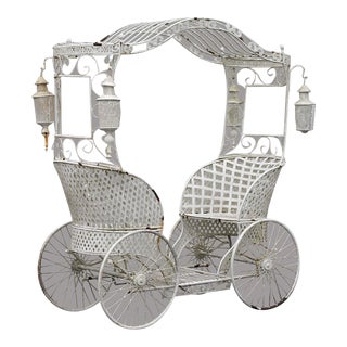 Late 20th Century Life Size Wrought Iron Carriage Garden Sculpture For Sale