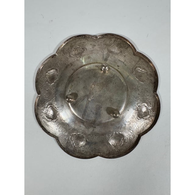 Metal Vintage Persian Isfahan 84 Silver Hand-Chased Floral Footed Dish For Sale - Image 7 of 9