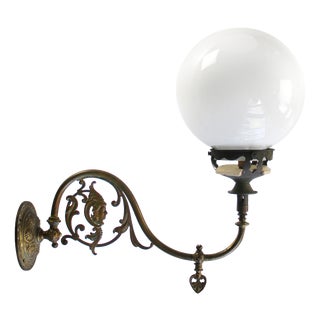 German Neoclassical Coverted Gas Wall Lamp in Opaline Glass, 1910s For Sale